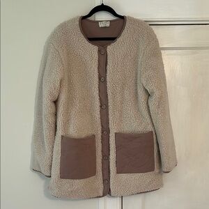 Z Supply Cream and Brown Teddy Jacket Plush Mid-Length